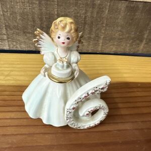 Josef Birthday Angel Age 6 Six Blue Dress Holding Cake 4”